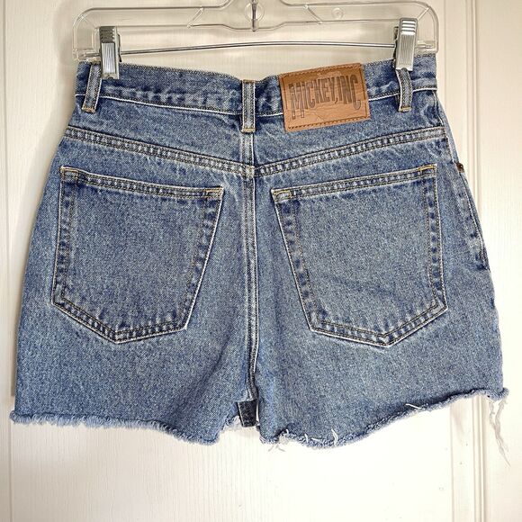 VTG Disney Inc Mickey Mouse Minnie Mom Jean Denim Cut-off Shorts Sz Sm 90s Patch - Picture 4 of 8